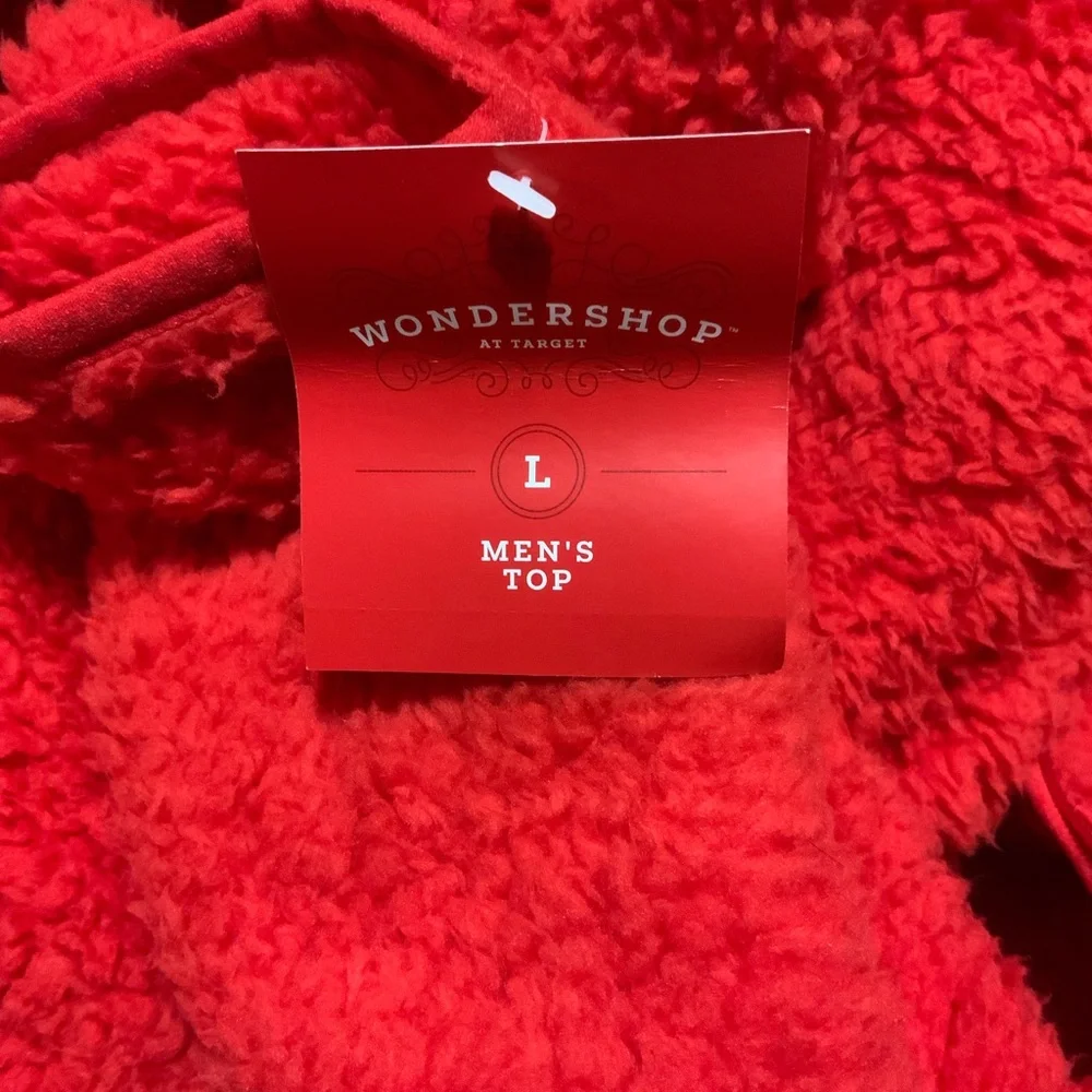 Wondershop Men’s Faux Shearling Half Zip Pullover Red Winter Wardrobe - Picture 7 of 11